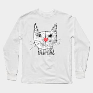 Badly Drawn Funny Cat Portrait Long Sleeve T-Shirt